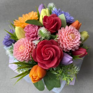Soap Flowers Mix Bouquet of Roses, Dahlias, Gerberas, Carnations, Tulips, and Chrysanthemums