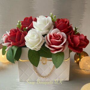 Red and White Roses, Handmade Soap Flowers Bouquet | Valentine's Day Gift