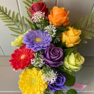 frowers from soap. rainbow soap flower bouquet - roses and gerberas