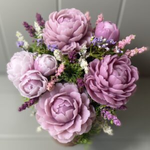 Peony Soap Flowers Elegant Bouquet in Purple shades