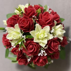 Handmade soap flowers uk, red roses and white lilies