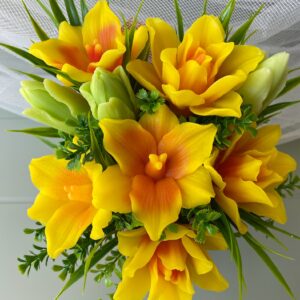 Customised Gift for Her – Handmade Soap Flower Bouquet with Vibrant Yellow & Orange Lilies