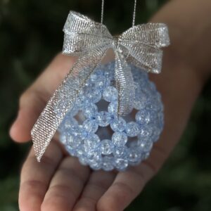 Beaded Christmas Decor – Ice Blue Handmade Bauble – 6cm Ornament - One bauble (no gift packaging)
