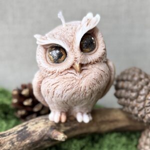 Handmade owl candle from natural beeswax – woodland animal decor UK