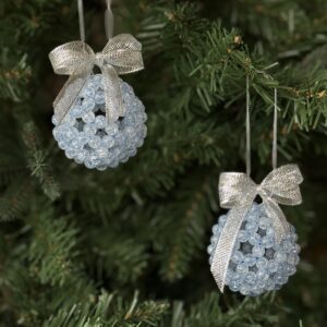 Beaded Christmas decor – handmade ice blue bauble UK