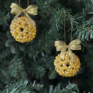 Gold beaded disco tree ornament – handmade UK Christmas bauble with shimmering beads