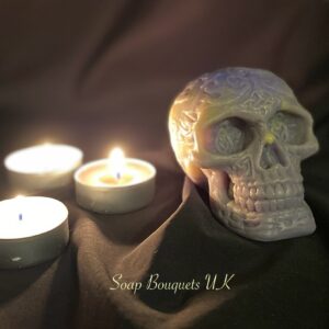Handmade large skull soap with Celtic patterns – spooky Halloween gift UK