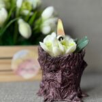 Luxury Flower Candle – Handmade Soy Wax Snowdrop in Rustic Stump Holder