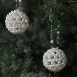 White pearl Christmas bauble – luxury handcrafted beaded tree ornament for elegant festive décor in the UK