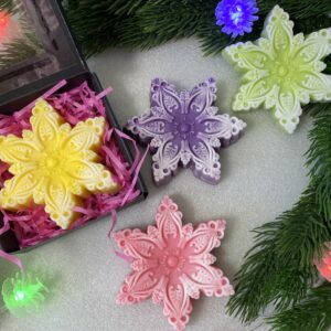 Handmade Christmas snowflake soap gift box in festive colours