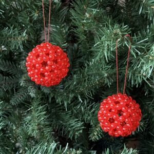Handmade Red Beaded Christmas Bauble Holly-Berry Ornament UK