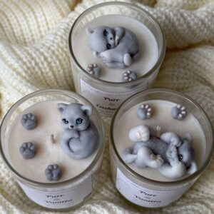 Handmade cat lover gift UK scented soy candle with kitten design