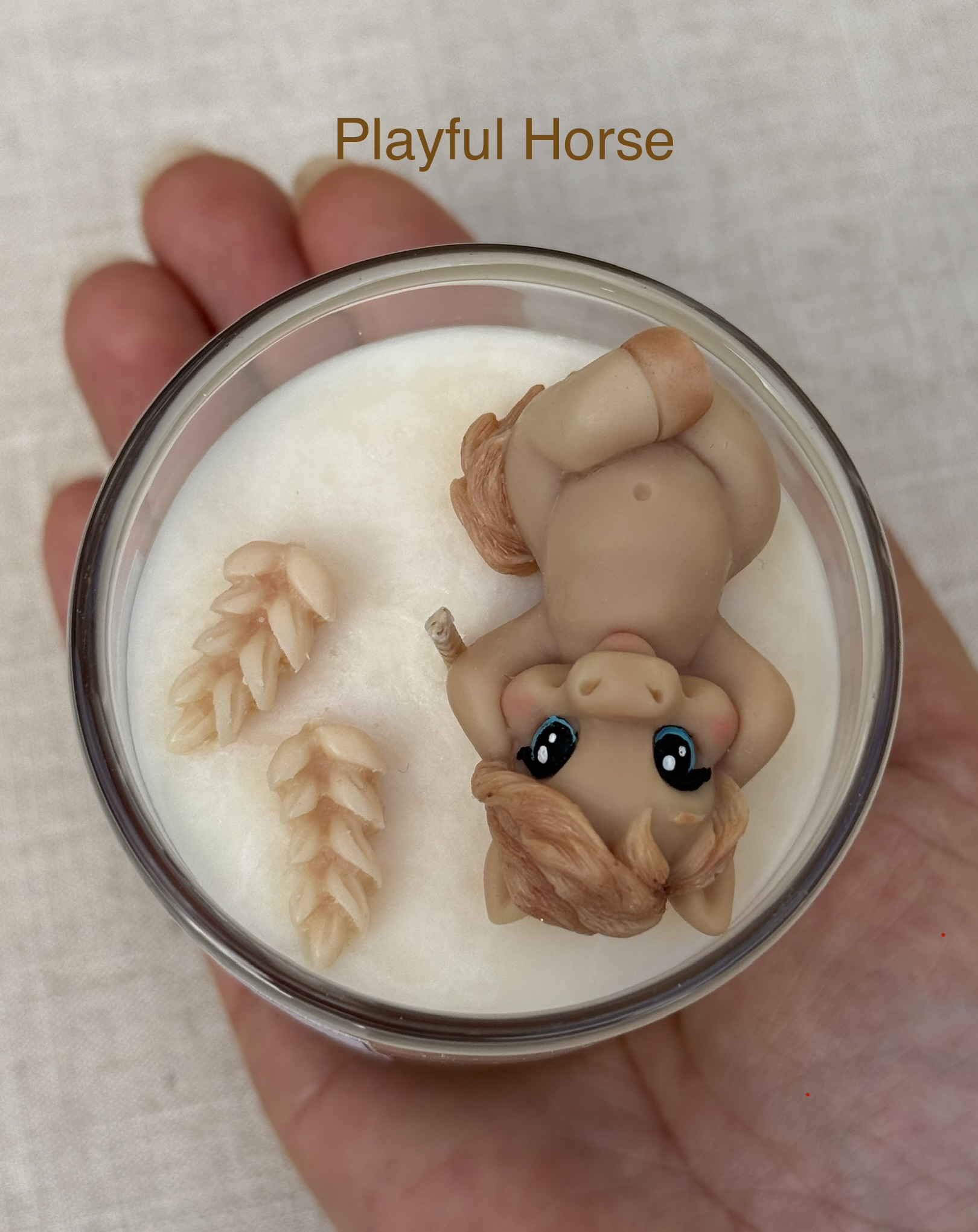 Playful horse soy wax candle – handmade equestrian gift for horse lovers