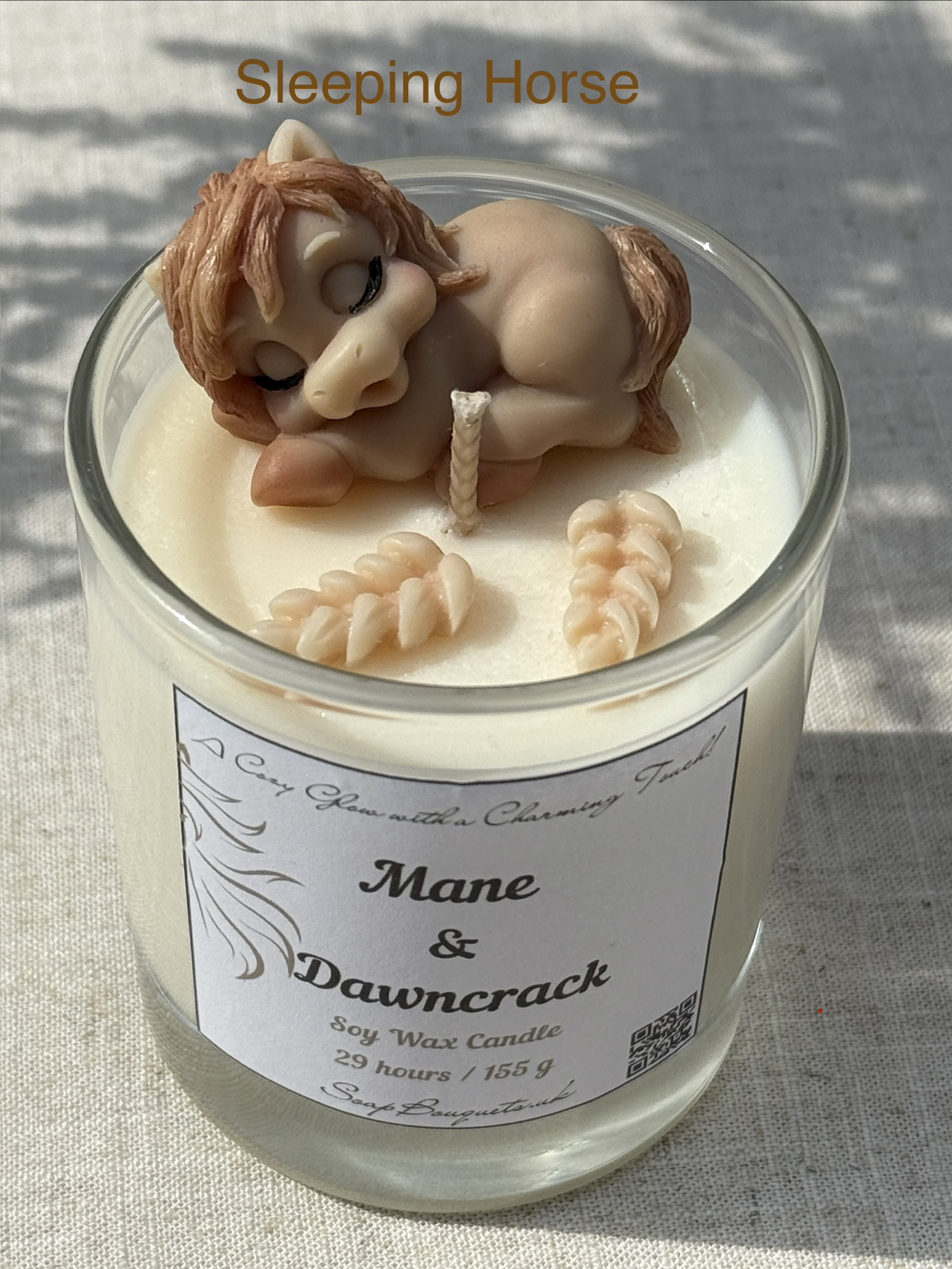 Sleeping horse soy wax candle – handmade equestrian gift for horse lovers